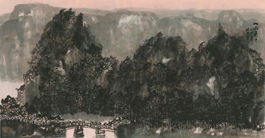 任建国 山城暮色 123×234cm 纸本设色 2016
